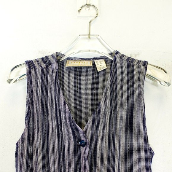 VINTAGE EXPRESS USA Womens Navy Blue Gray Vest MEDIUM Striped Sleeveless Knitted - Picture 4 of 10